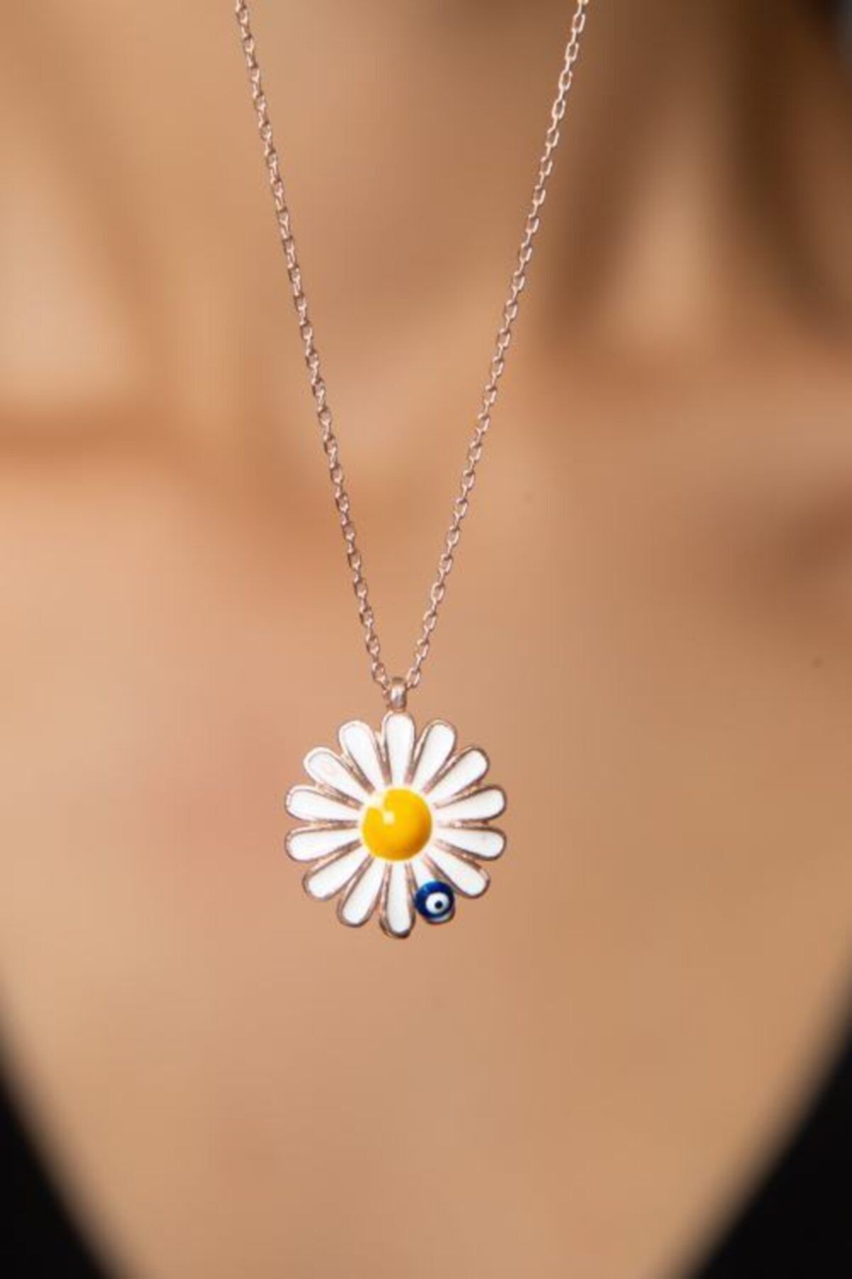 Kadın Nazar Detaylı Papatya Model 925 Ayar Gümüş Kolye