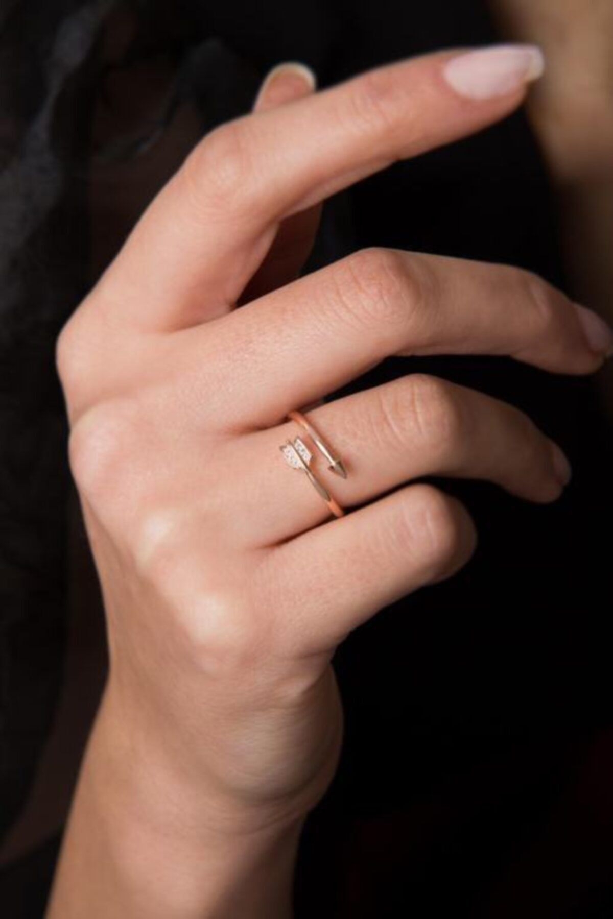 Kadın Ok Yüzük Model Rose Kaplama 925 Ayar Gümüş Yüzük