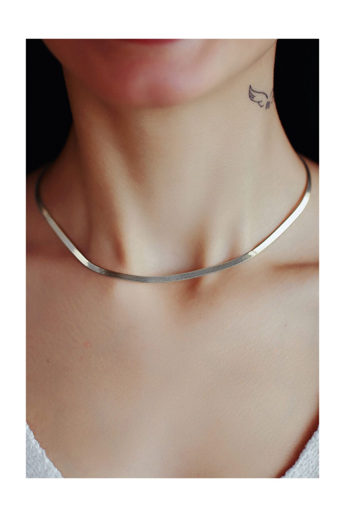 Kadın Yassı Zincir Rodyum Kaplama 925 Ayar Gümüş Uvps100568