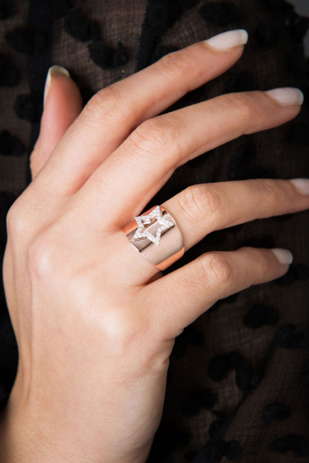 Kadın Yıldız Yüzük 925 Ayar Ayarlanabilir