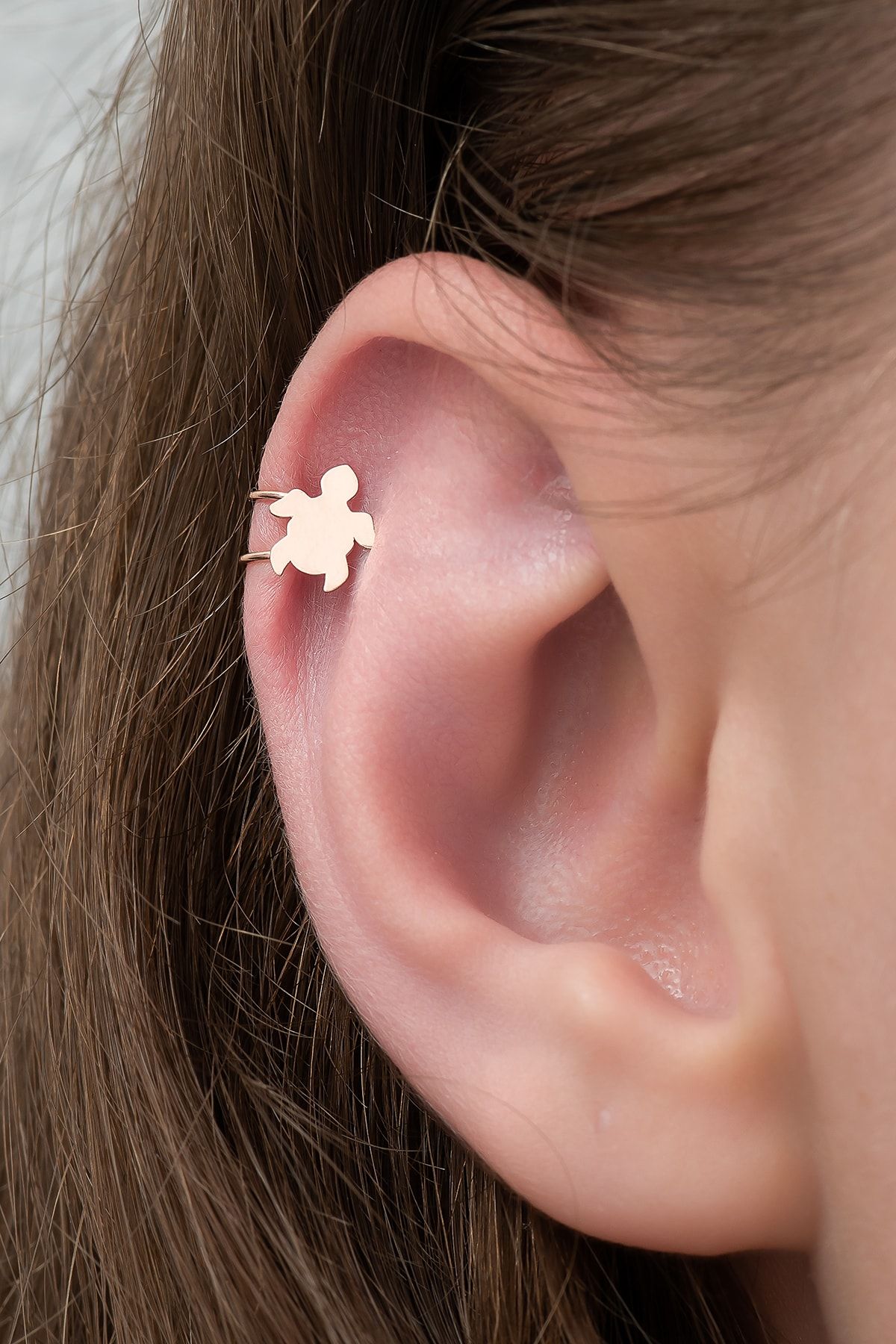 Kaplumbağa Kıkırdak Küpe Rose Altın Kaplama 925 Ayar Gümüş Küpe Uvps300333