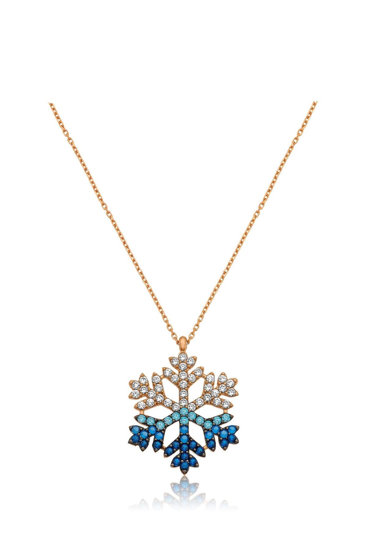 Kartanesi Gümüş Kolye Rose Altın Kaplama. Renkli Nano Zirkon Taşlı