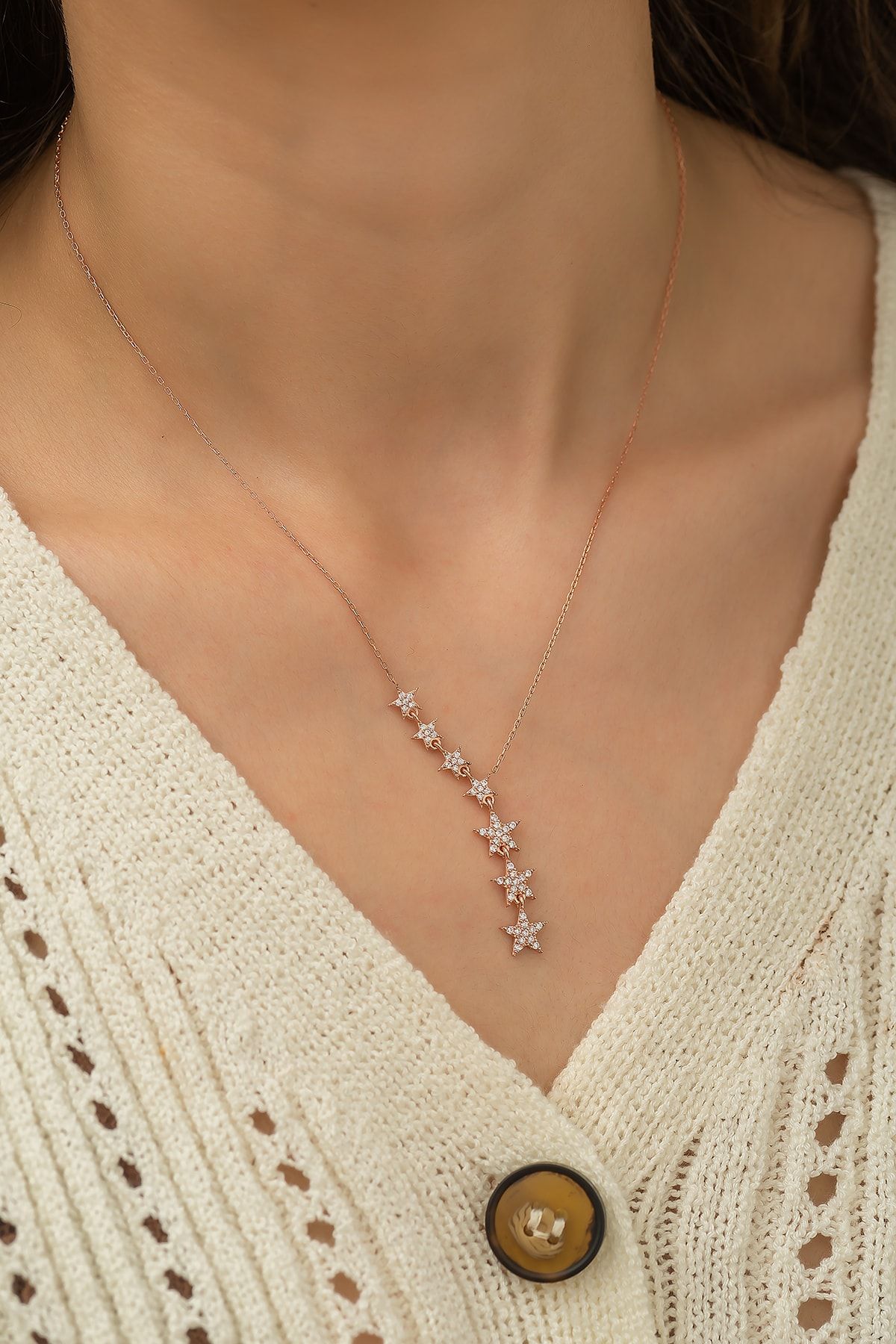 Kayan Yıldızlar.samanyolu kolye. Kolye Nano Zirkon Taşlı Rose Altın Kaplama Gümüş