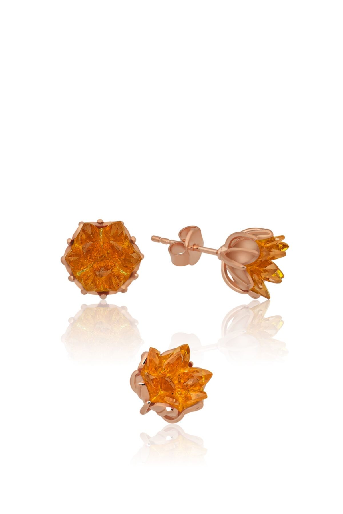 Lotus Çiçeği Küpe Turuncu Taşlı Kadın Küpesi Uvps300092