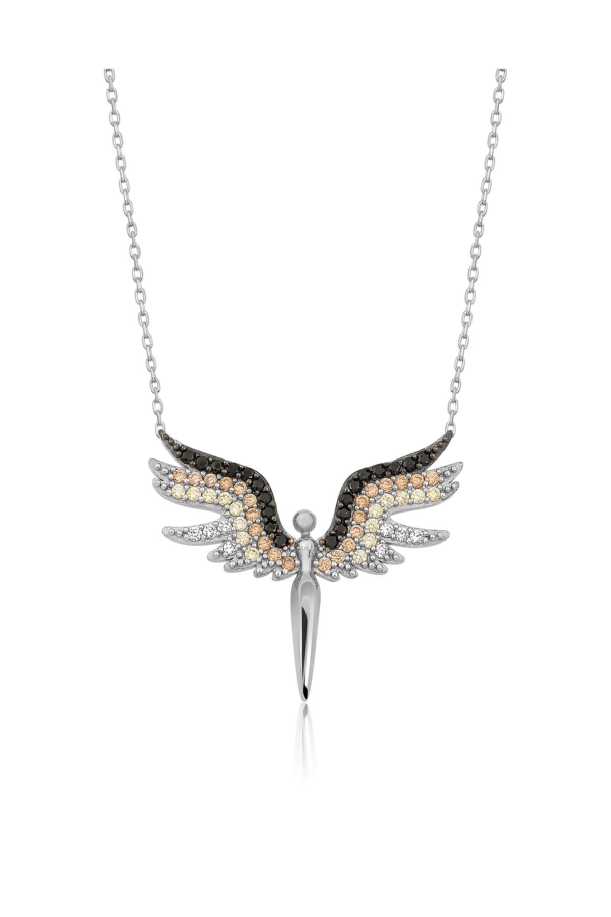 Melek Kolye Renkli Taşlı Rodum Kaplama Gümüş