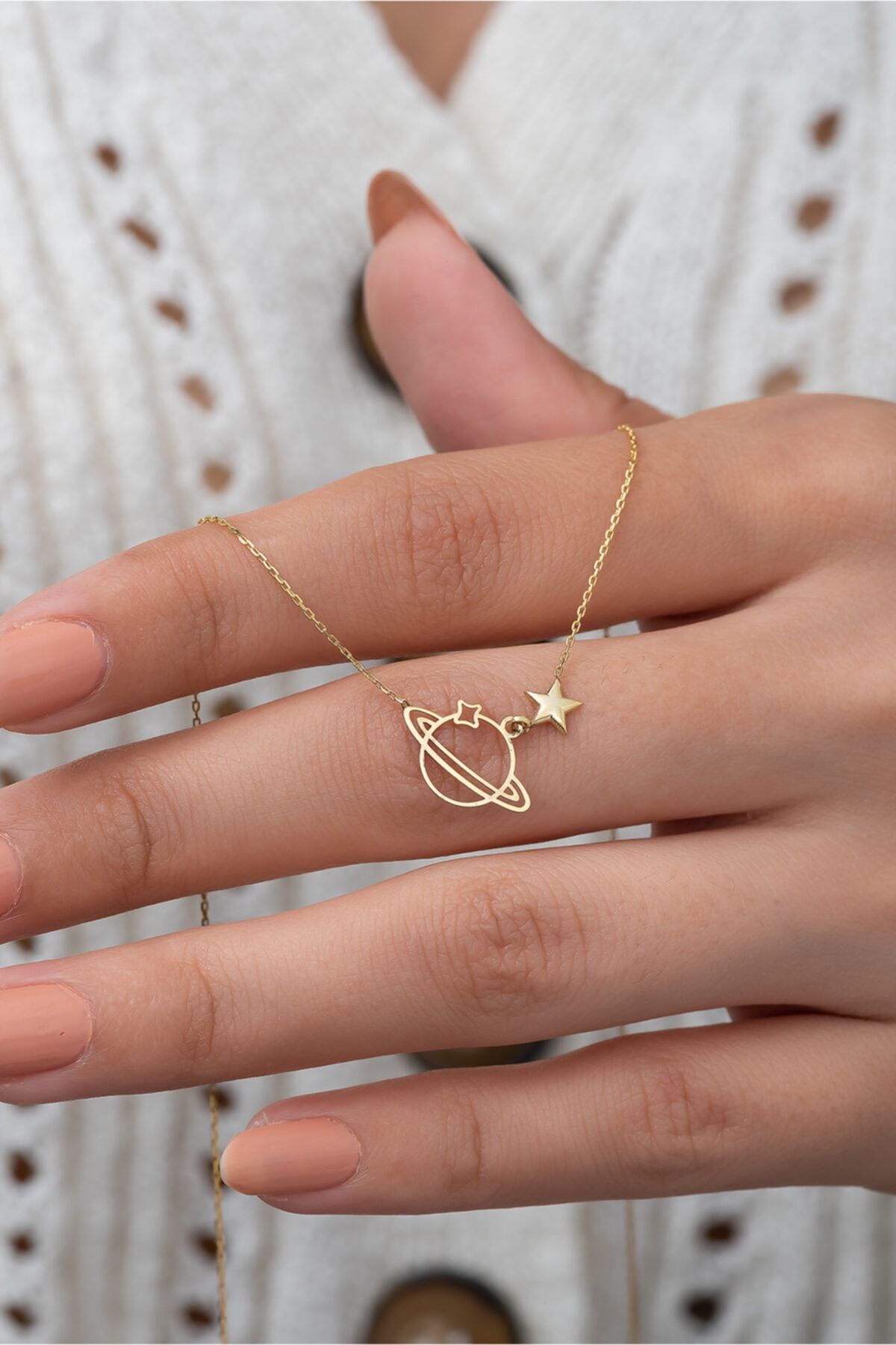 Mini Gezegen Kolye 14 Ayar Altın Kaplama 925 Ayar Gümüş Uvps100867