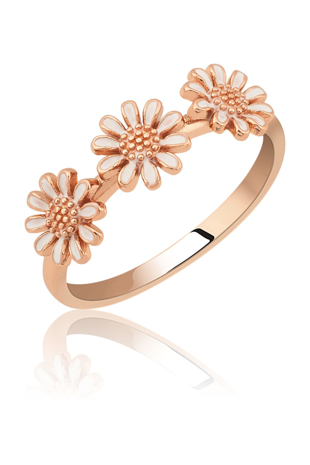 Papatya Ahengi Üç Sıra Yüzük Rose Gold Kaplama 925 Ayar Gümüş