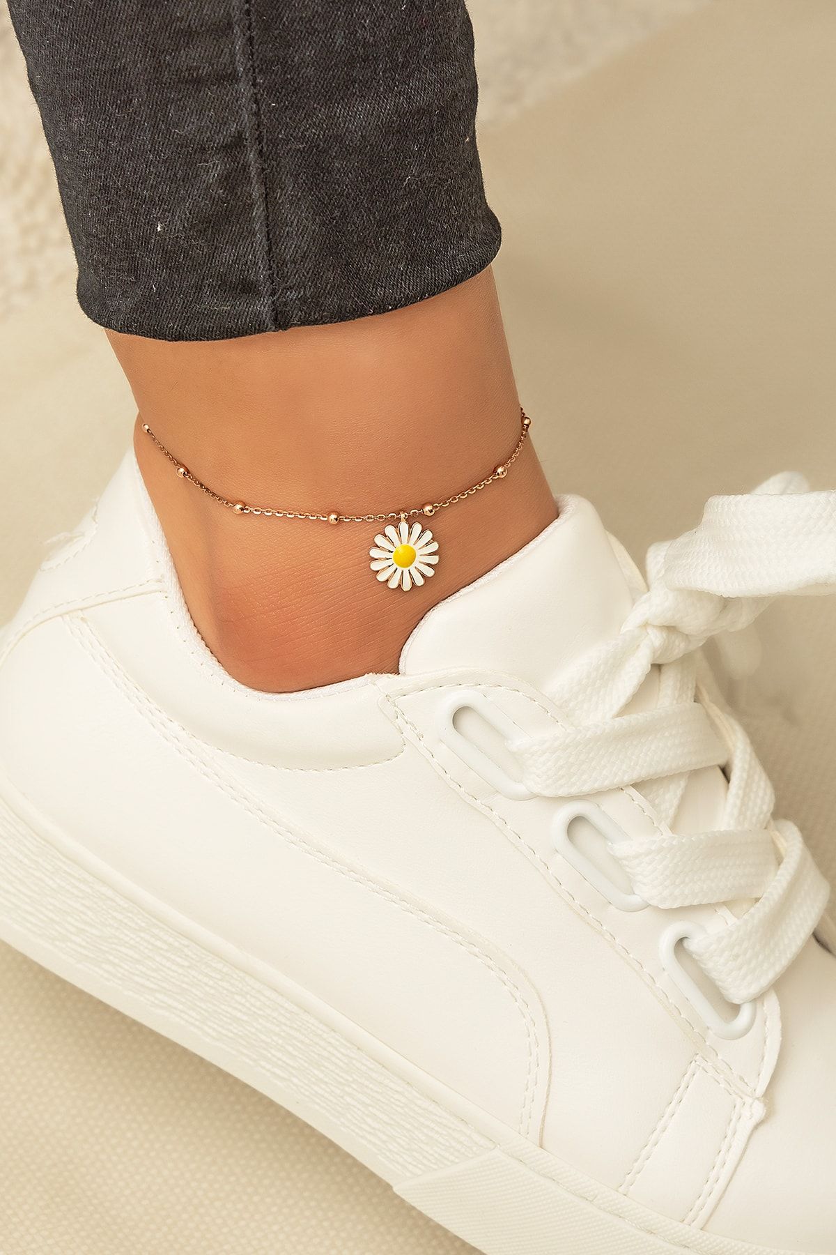 Papatya Halhal Dorica Toplu Rose Altın Kaplama 925 Ayar Gümüş Halhal Uvps800006