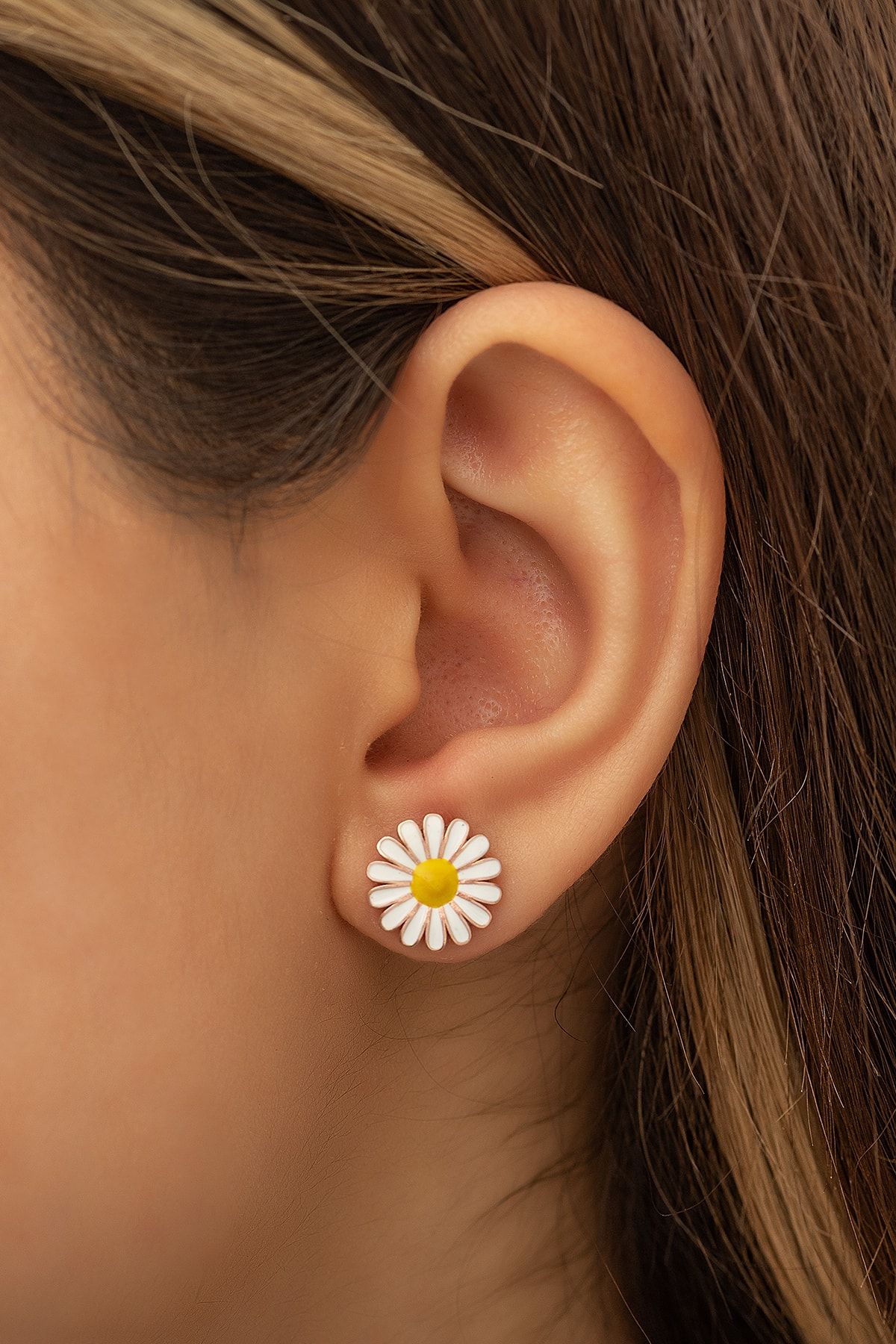 Papatya Küpe Rose Altın Kaplama 925 Ayar Gümüş Uvps300088