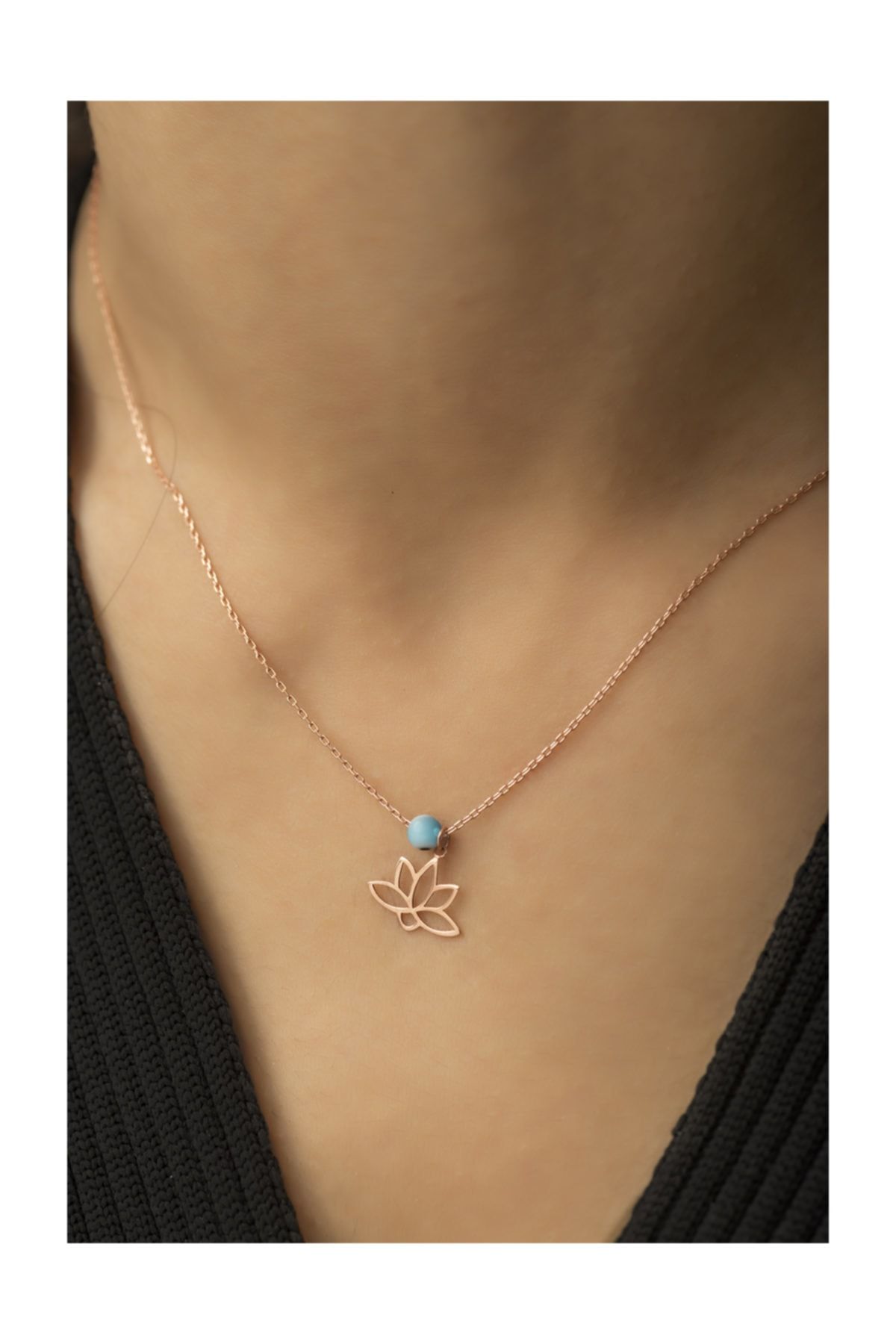 Rose Altın Kaplama Nazar Boncuklu Lotus Çiçeği Gümüş Kolye