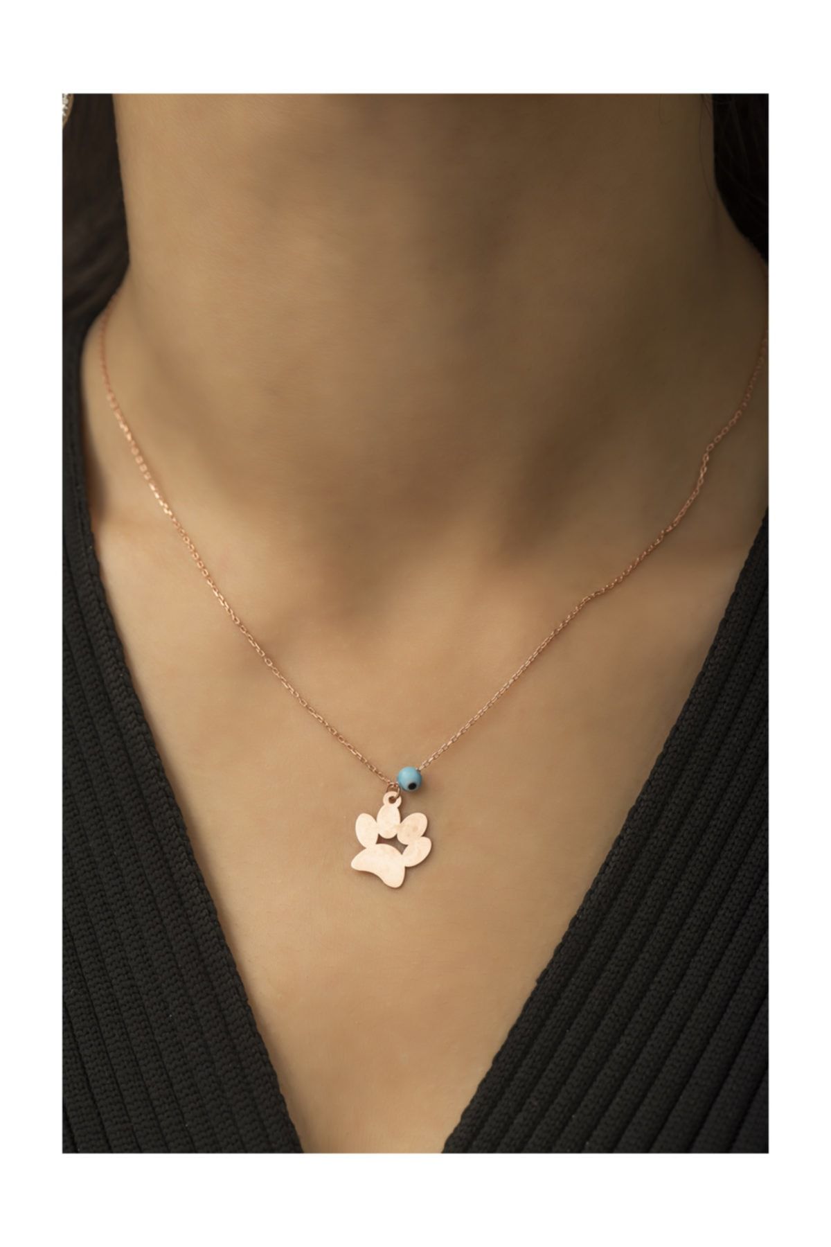 Rose Altın Kaplama Nazar Boncuklu Pati Gümüş Kolye