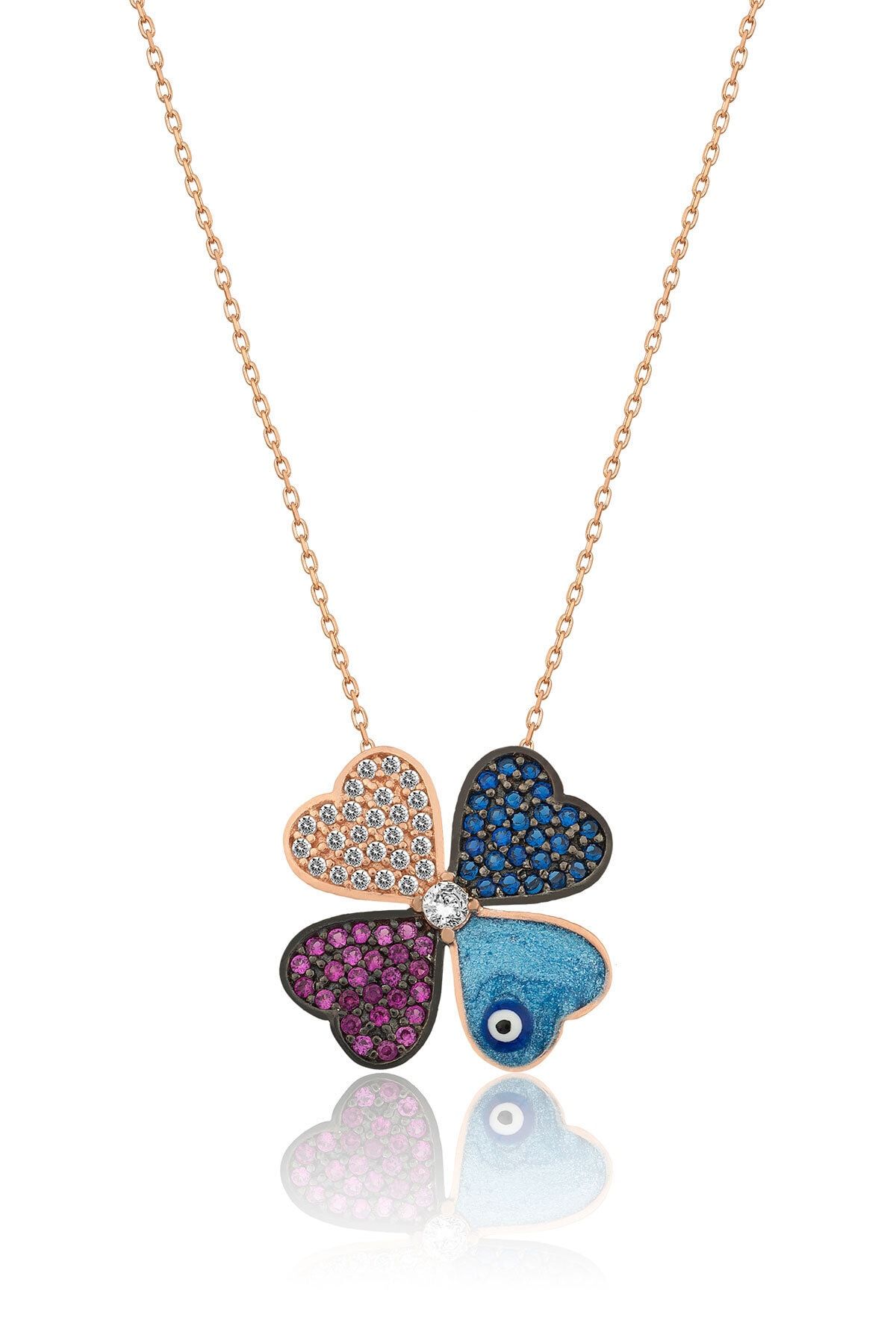 Rose Altın Kaplama Yonca Gümüş Kolye