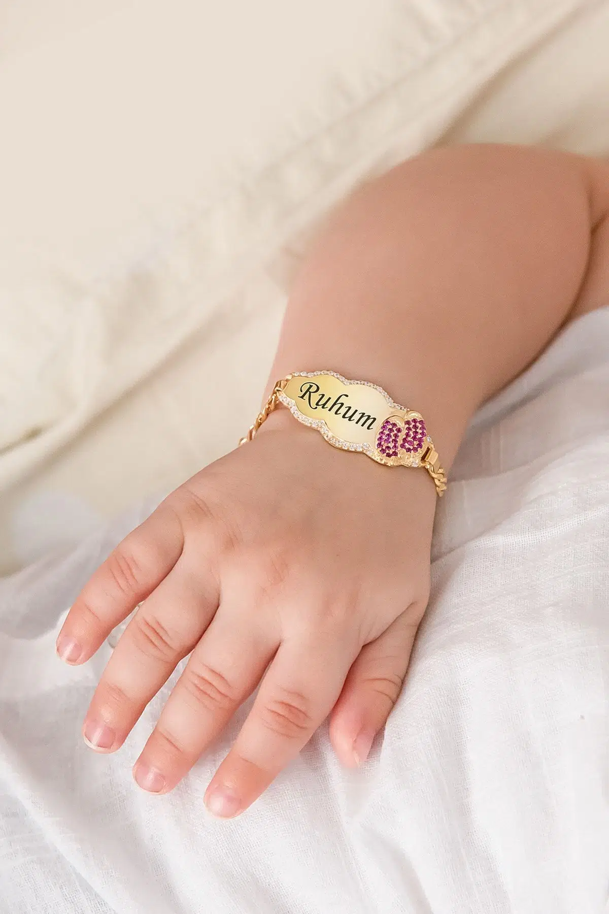 Ruhum Yazılı Bulut Modeli Kız Bebek Künyesi 14 Ayar Altın Kaplama 925 Ayar Gümüş - Uvps900112