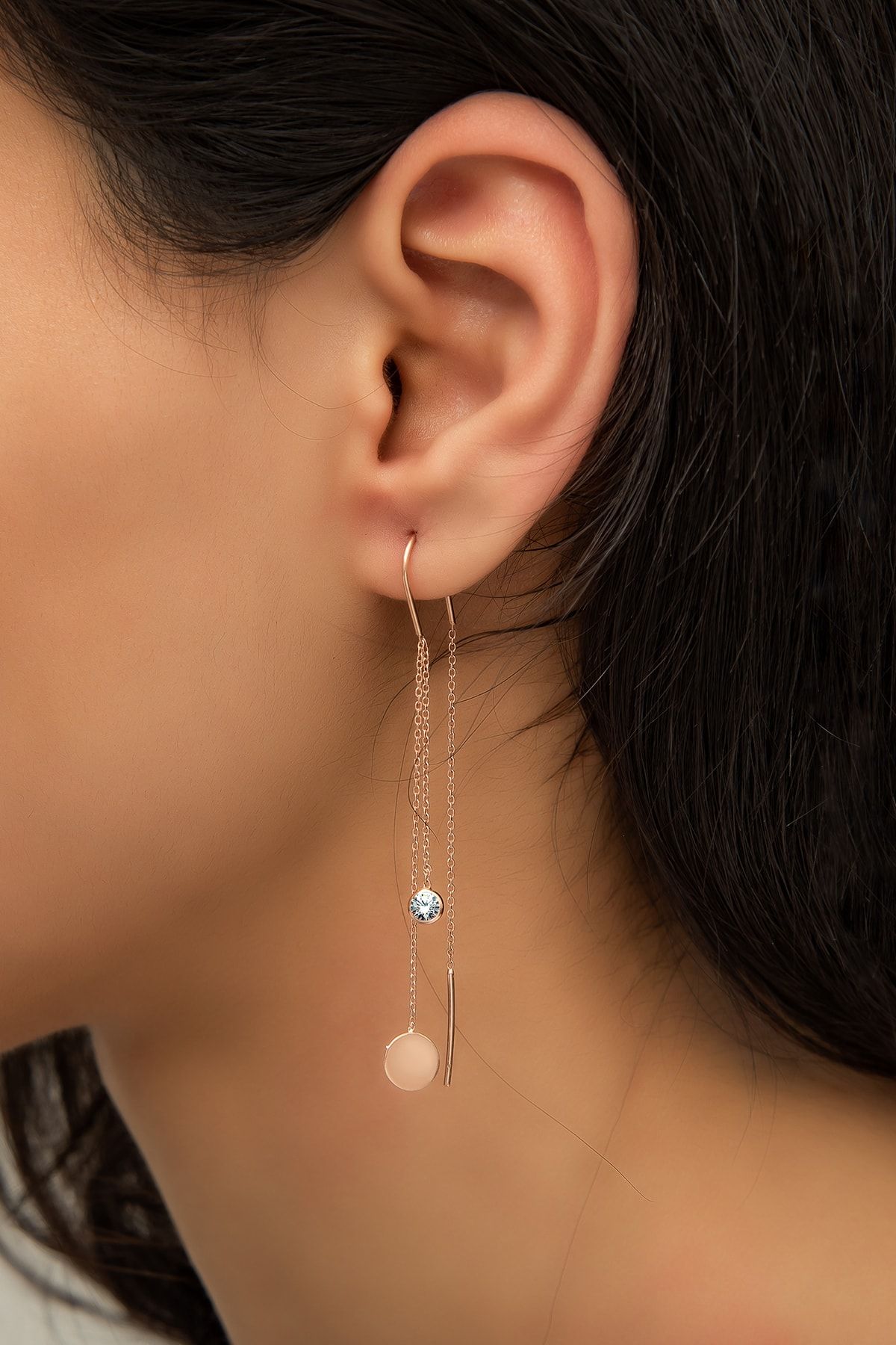 Sallantılı Pul Küpe Nano Zirkon Taşlı Rose Gold Kaplama 925 Ayar Gümüş Küpe - Uvps300080