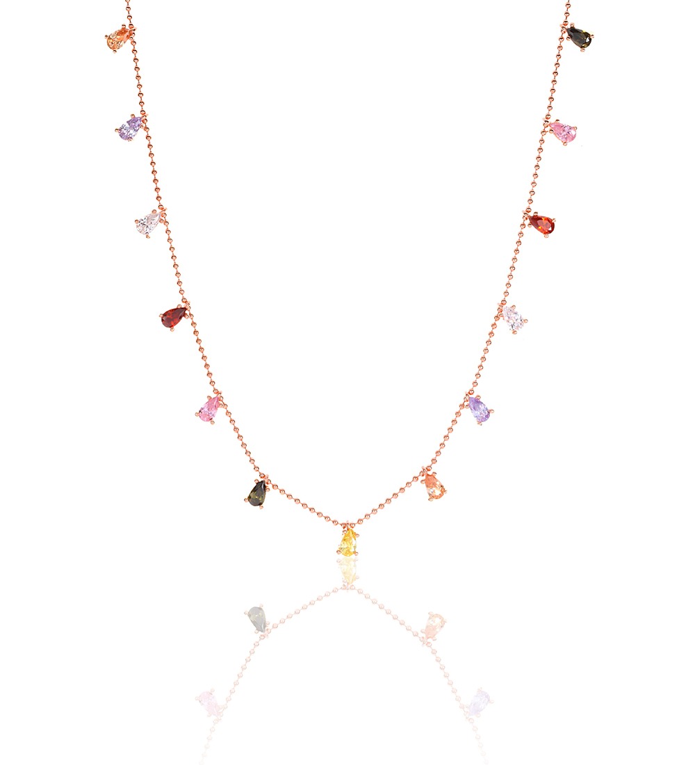 Şans Damlaları Renkli Kolye Rose Gold Kaplama 925 Ayar Gümüş