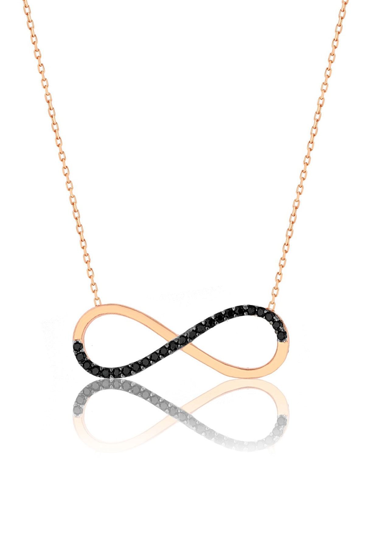Siyah Taşlı Gümüş Sonsuzluk Kolye