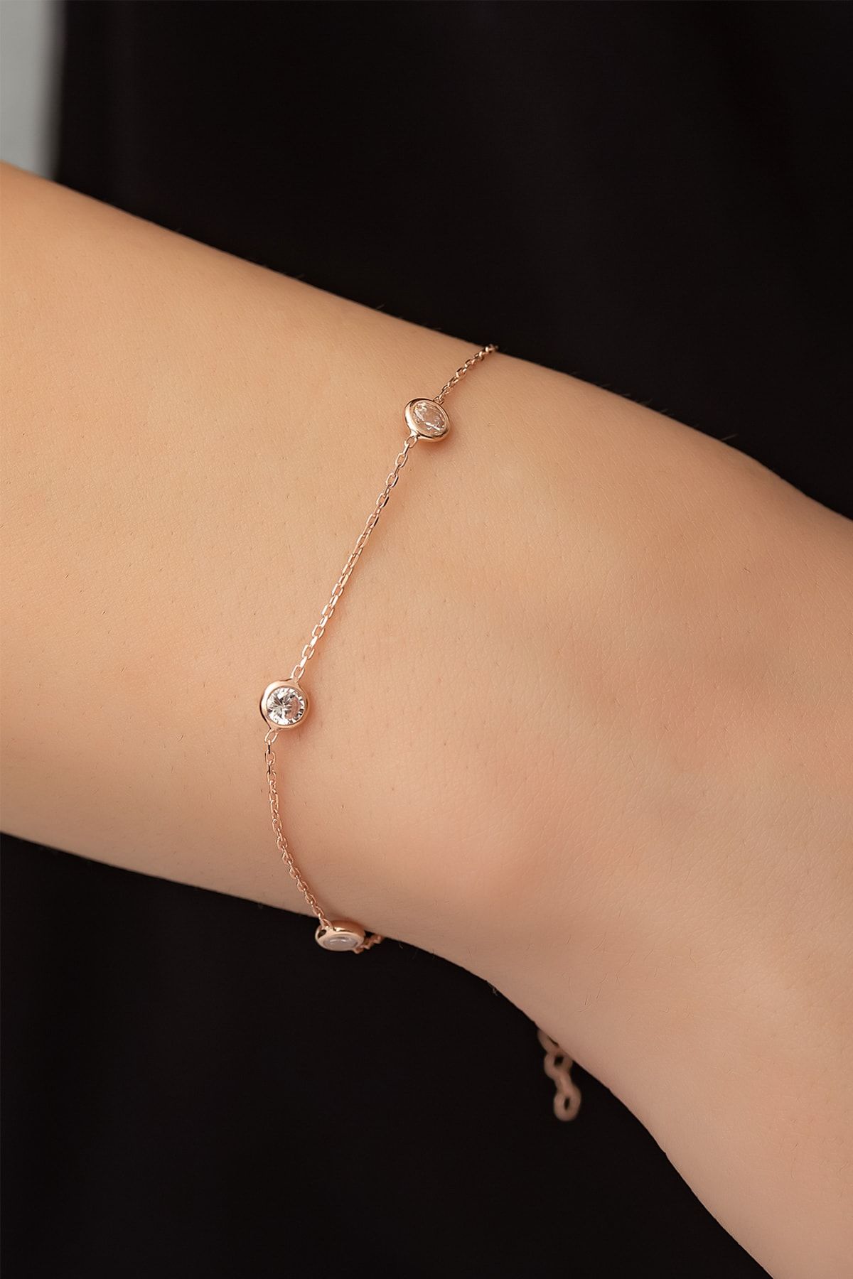 Tek Sıra Nano Zirkon Taşlı Tifany Bielklik Rose Altın Kaplama 925 Ayar Gümüş - Uvps200023