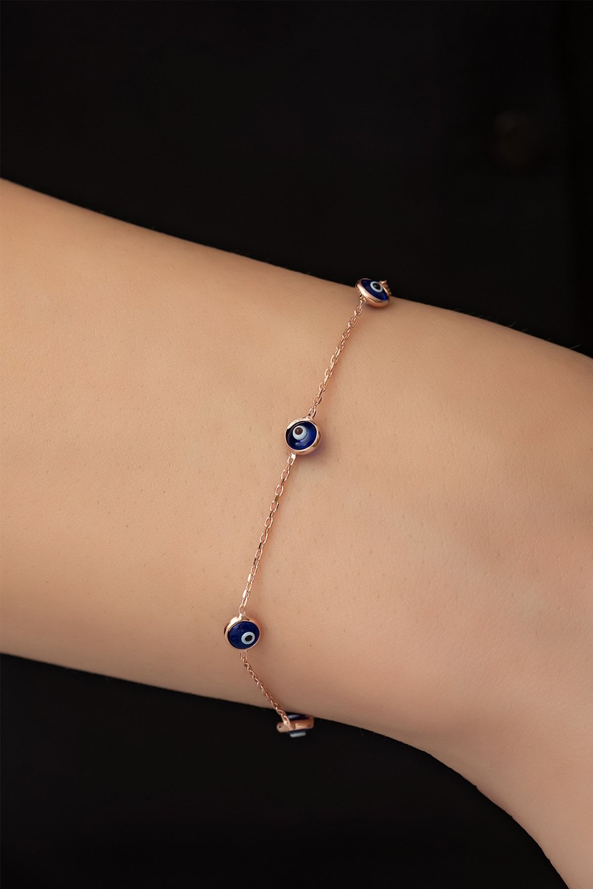 Tek Sıra Nazargöz Tifany Bielklik Rose Altın Kaplama 925 Ayar Gümüş - Uvps200021