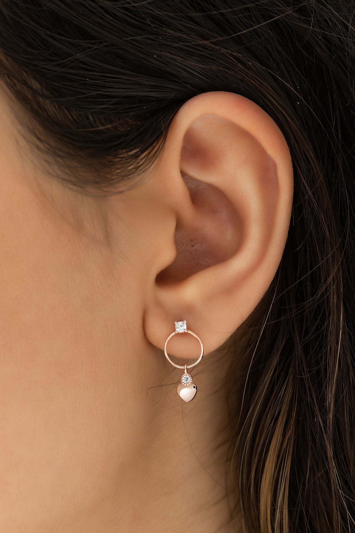 Tektaş Haklalı Kalp Sallantılı Küpe Rose 925 Ayar Gümüş Uvps300117