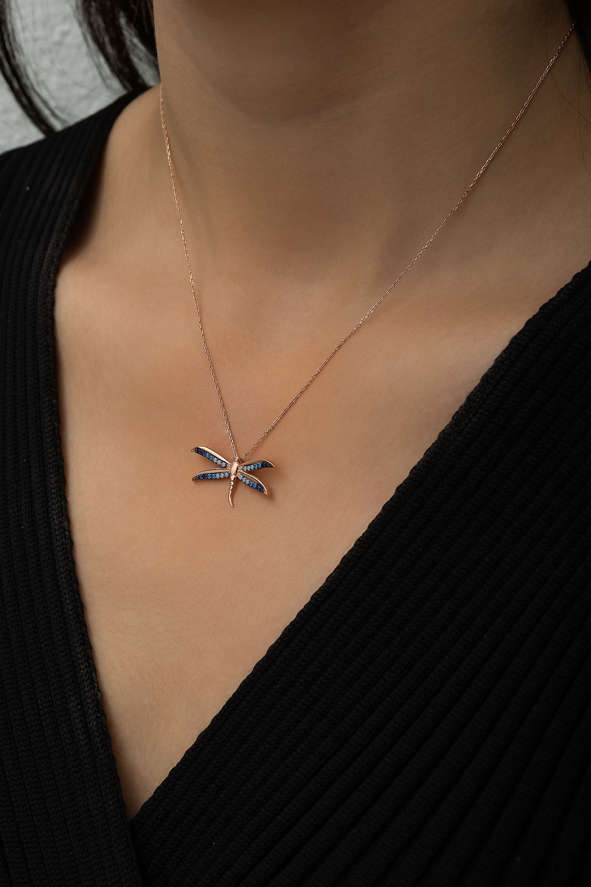 Yusufçuk Kolye Renkli Taşlı Rose Gold Kaplama 925 Ayar Gümüş, Uvps100495